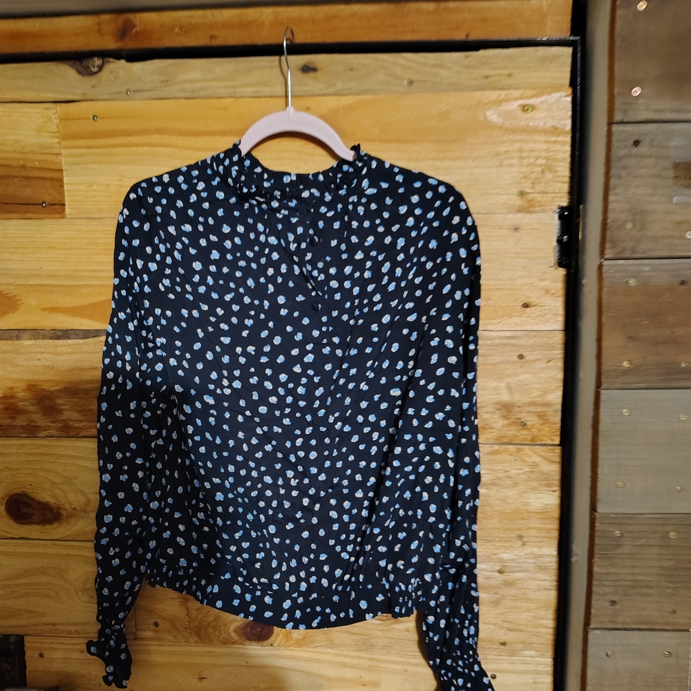 Sanctuary Black LITE BLUE & White Patterned Blouse BAGGY WHIMSIGOTH UNIQUE CHIC
